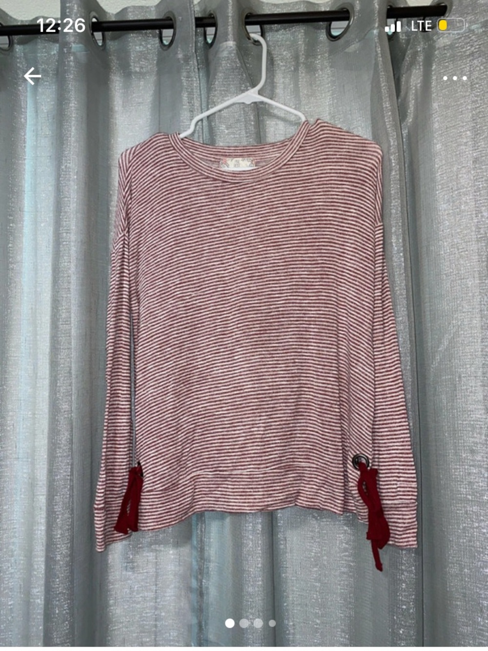 Pink Rose Maroon and White Striped Long Sleeve Top with Side Tie Accents